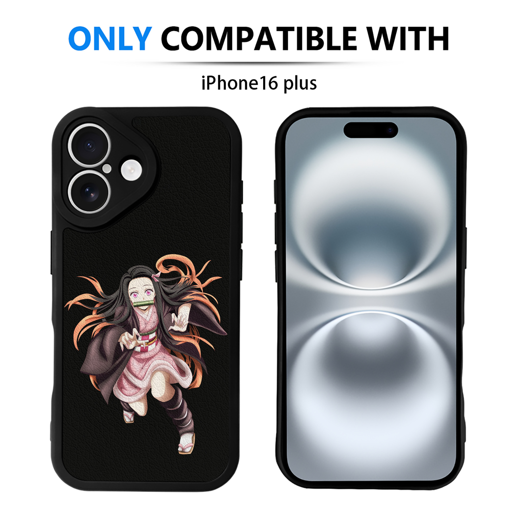 （画像用） 鬼滅の刃（きめつのやいば）竈門 禰󠄀豆子／かまど ねずこ Kamado Nezuko 【iPhone 16シリーズ対応】シリコンスマホケース（レザー調） 材質：シリコン